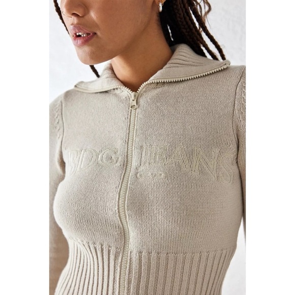 Urban Outfitters BDG Jacket Deep Hem Zip-Up Knit Neutral Small - Picture 2 of 8